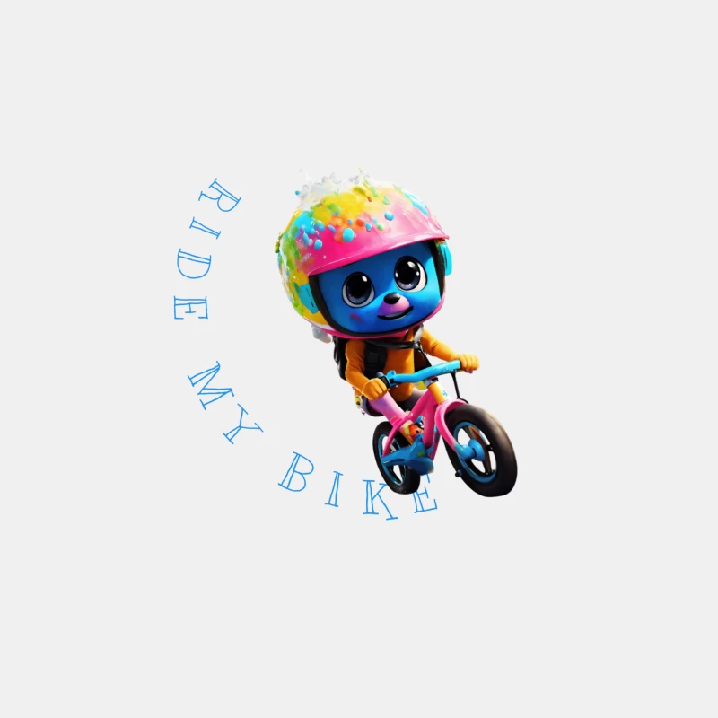 Cute Blue Animated Character Riding Colorful Bike with Safety Helmet Male Tank Top