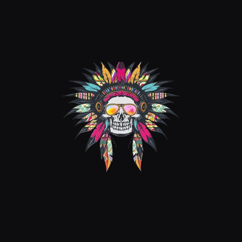 Colorful Skull with Headdress and Sunglasses Desk Mat