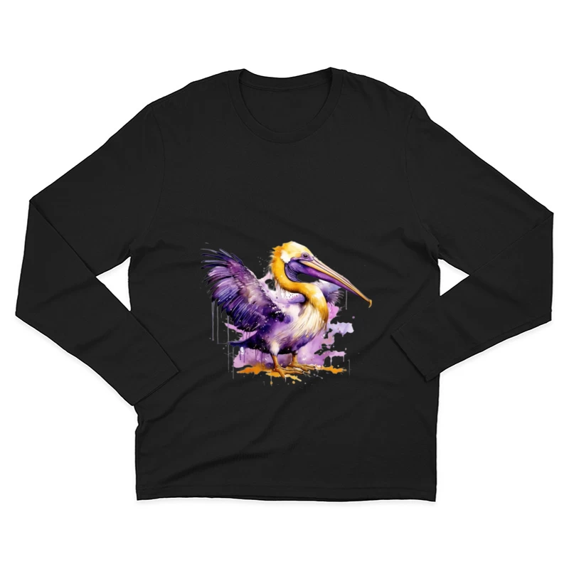Colorful Watercolor Illustration of a Pelican Male Long Sleeve T-Shirt