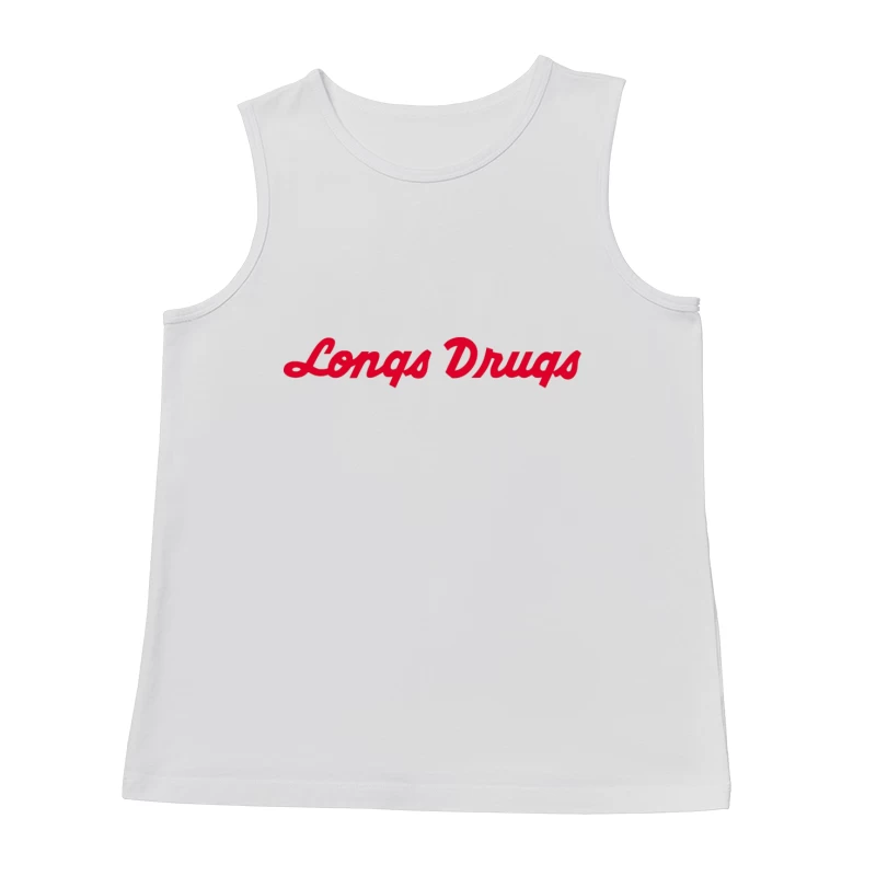 Vintage Longs Drugs Pharmacy Red Cursive Logo Male Tank Top