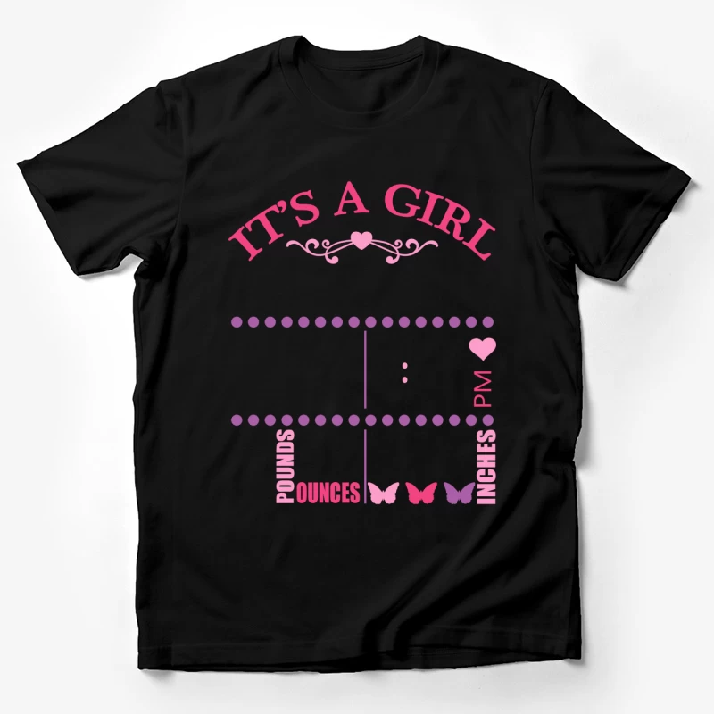 Annonce de naissance fille avec cœurs et papillons Homme T-Shirt