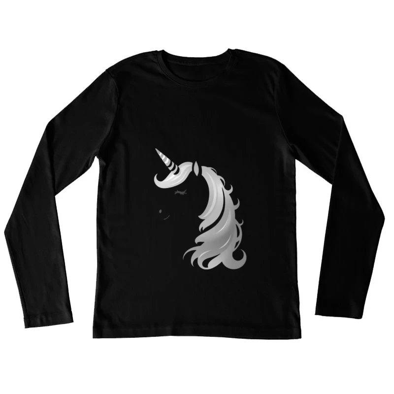 Minimalist Grayscale Unicorn Fantasy Illustration Female Long Sleeve T-Shirt