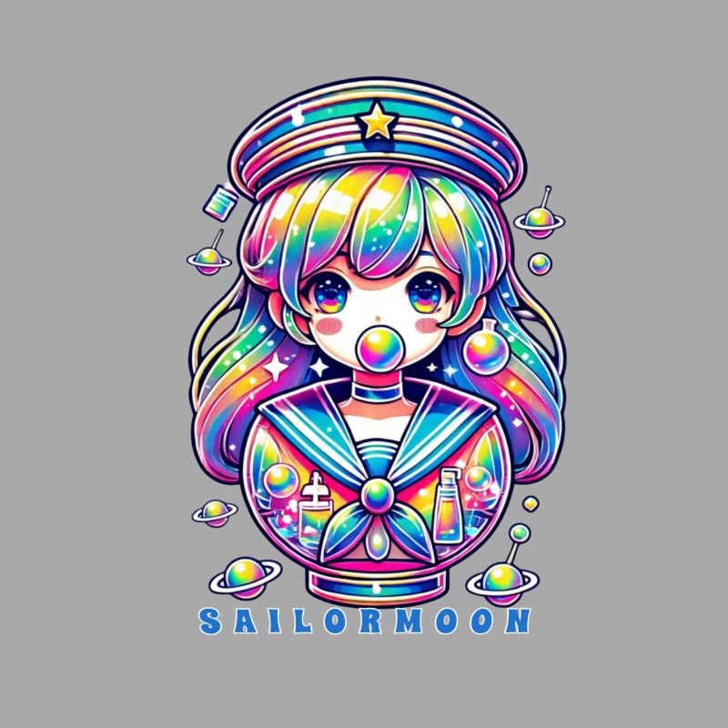 Rainbow Kawaii Sailor Moon Space Art Male Pullover Hoodie