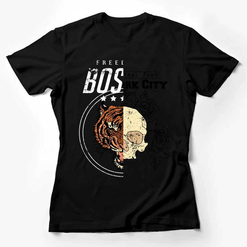 Tigre mi-face crâne avec texte BOS Femme T-Shirt