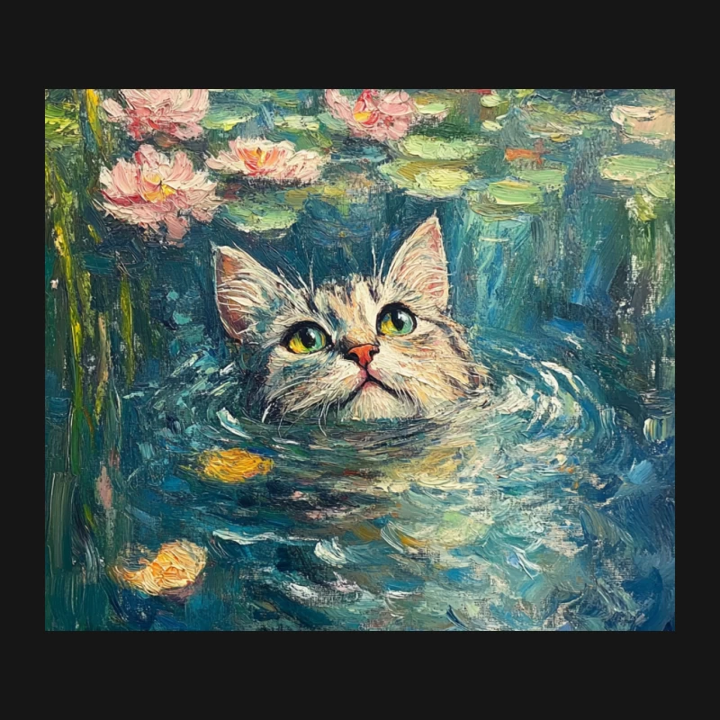 Whimsical Cat in Monet's Water Lily Pond Mouse Pad