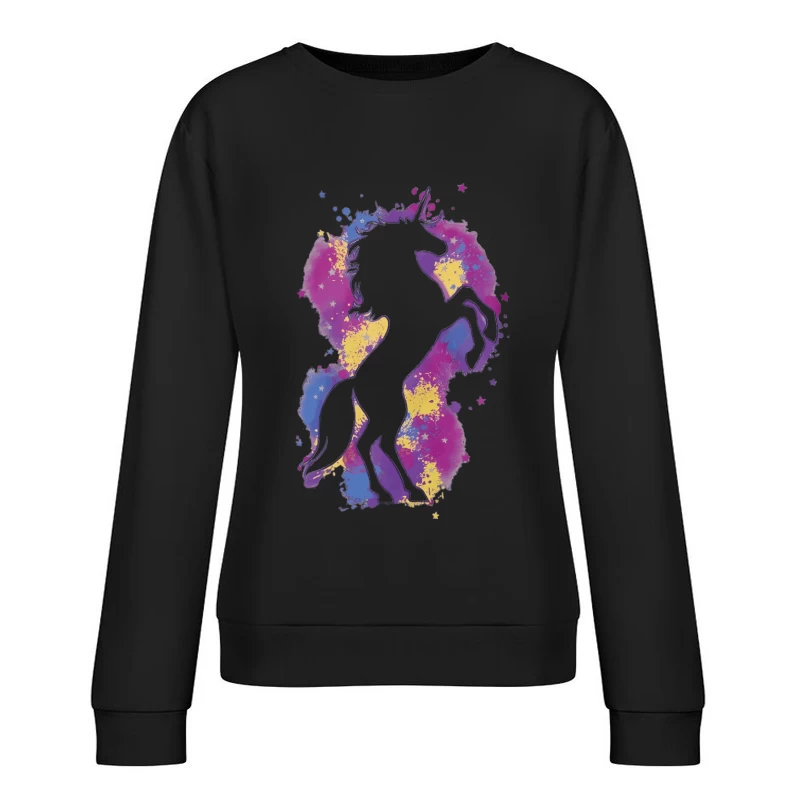 Bunter Einhorn-Silhouette Damen Pullover Sweatshirt