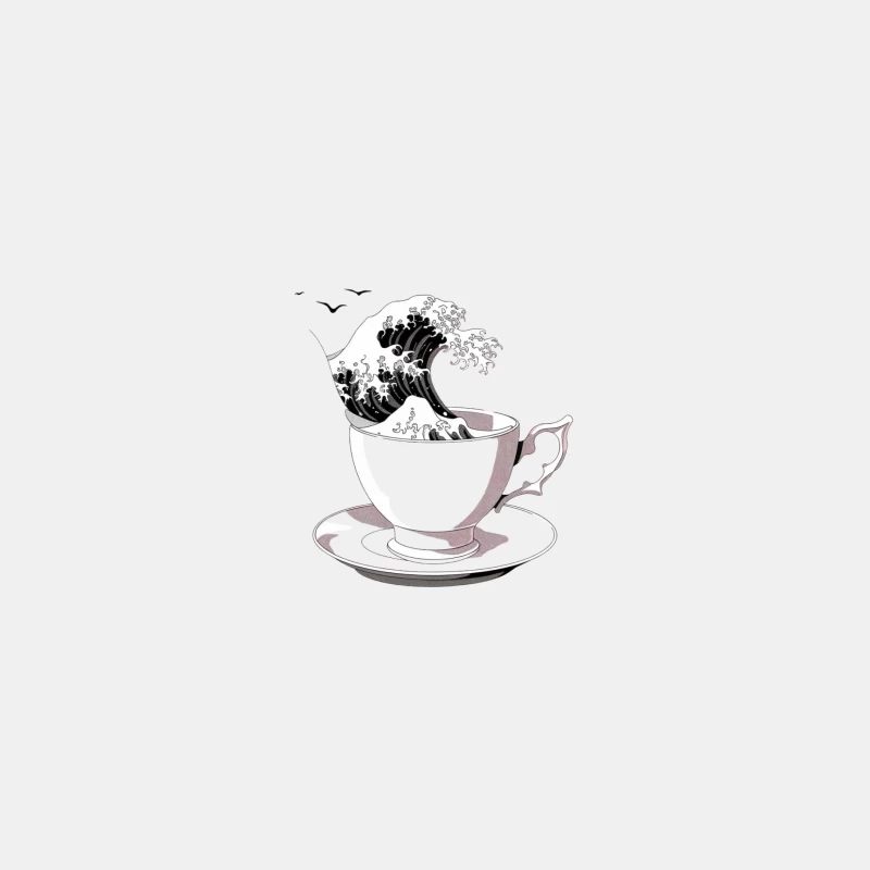 Surreal Ocean Wave in a Teacup: Japanese-Inspired Illustration Male Tank Top