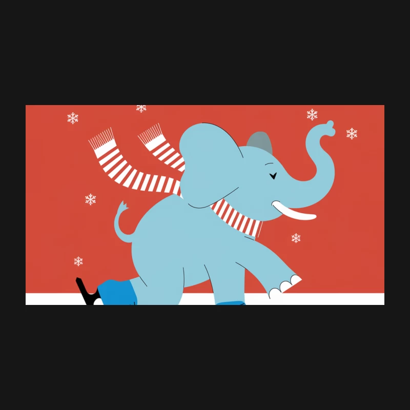 Cute Cartoon Elephant Ice Skating in Winter Desk Mat