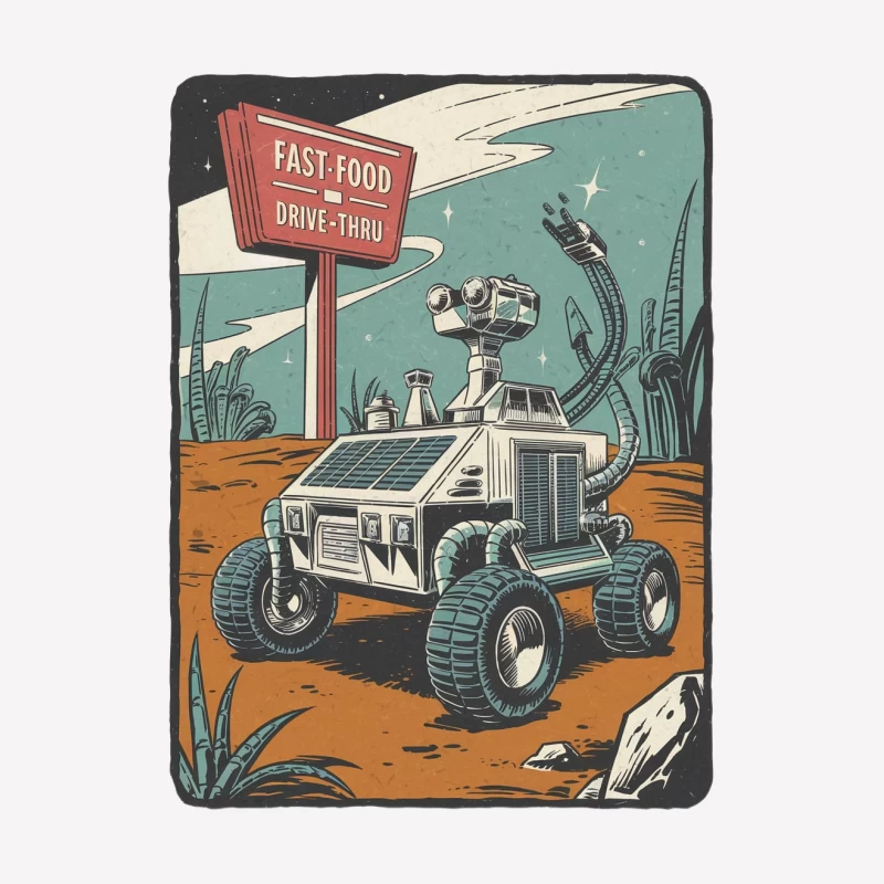 Retro Sci-Fi Space Rover at Alien Fast Food Drive-Thru Male T-Shirt