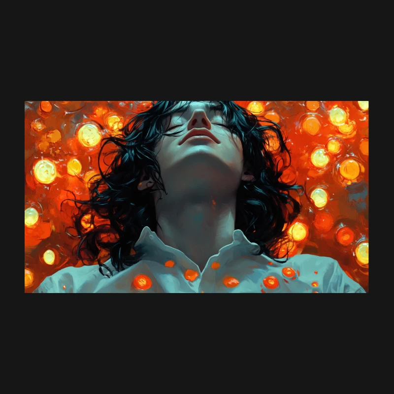 Surreal Portrait with Orange Lights and Closed Eyes Desk Mat