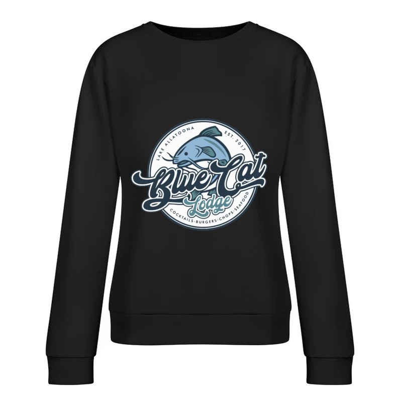 Blue Cat Lodge Restaurant & Bar Vintage Logo Design Female Pullover Sweatshirt