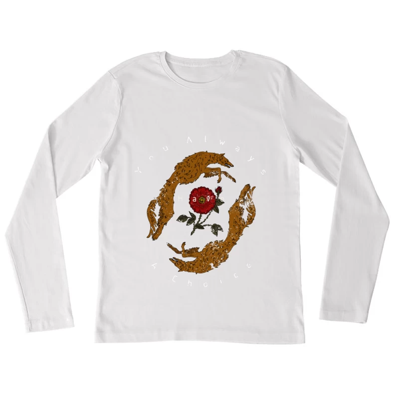 Art Symétrique avec Renards et Fleur Femme Manches Longues T-Shirt