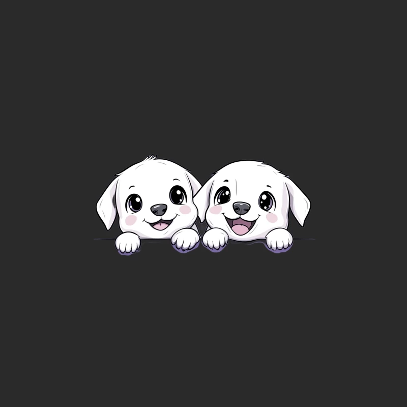Adorable Cartoon White Puppies Peeking with Happy Smiles Baseball Cap