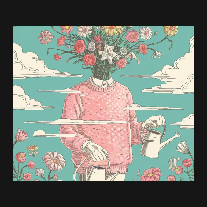 Whimsical Gardener: A Surreal Floral Fusion Mouse Pad