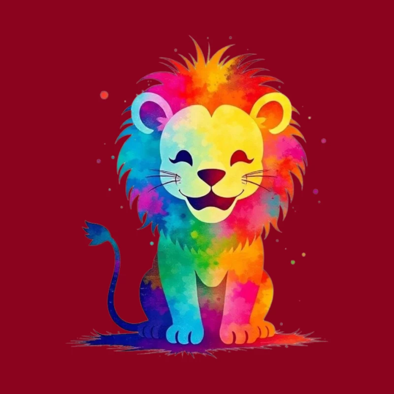 Colorful Cartoon Lion Illustration Pin