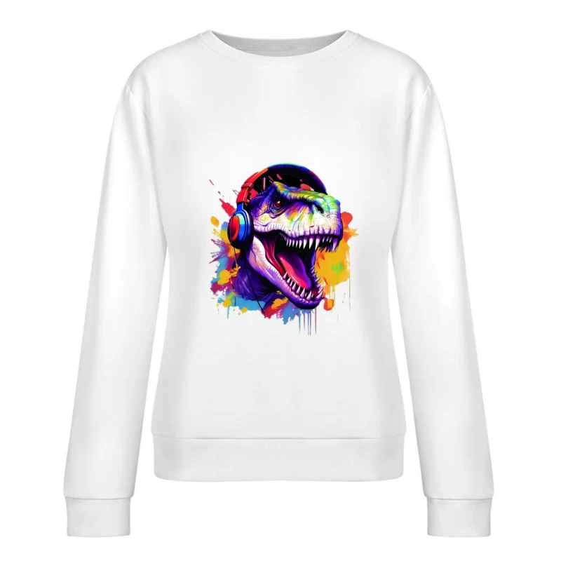 Dinosaurier mit Kopfhörern in bunten Farben Damen Pullover Sweatshirt