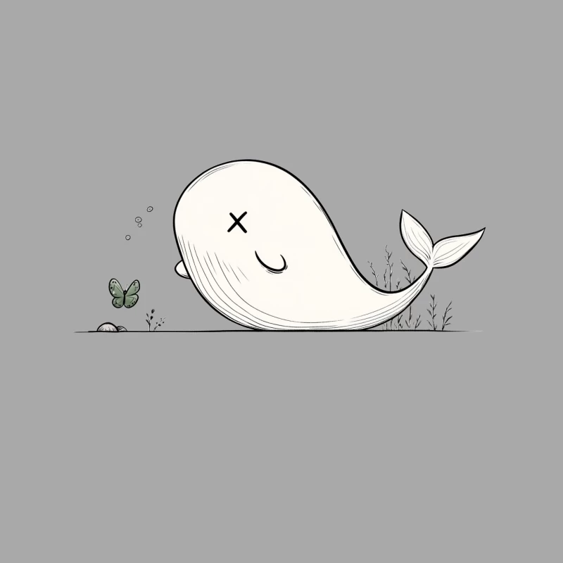 Cute Sleeping Whale with Butterfly Minimalist Illustration Female Pullover Hoodie