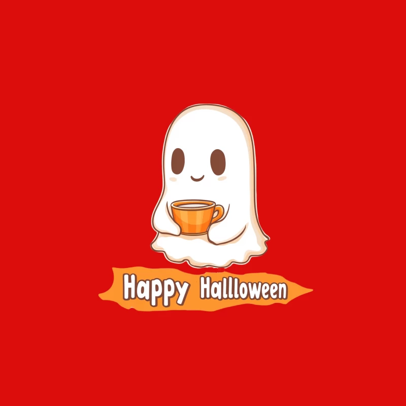 Cute Cartoon Ghost Holding Coffee Cup for Happy Halloween Greeting Male Tank Top