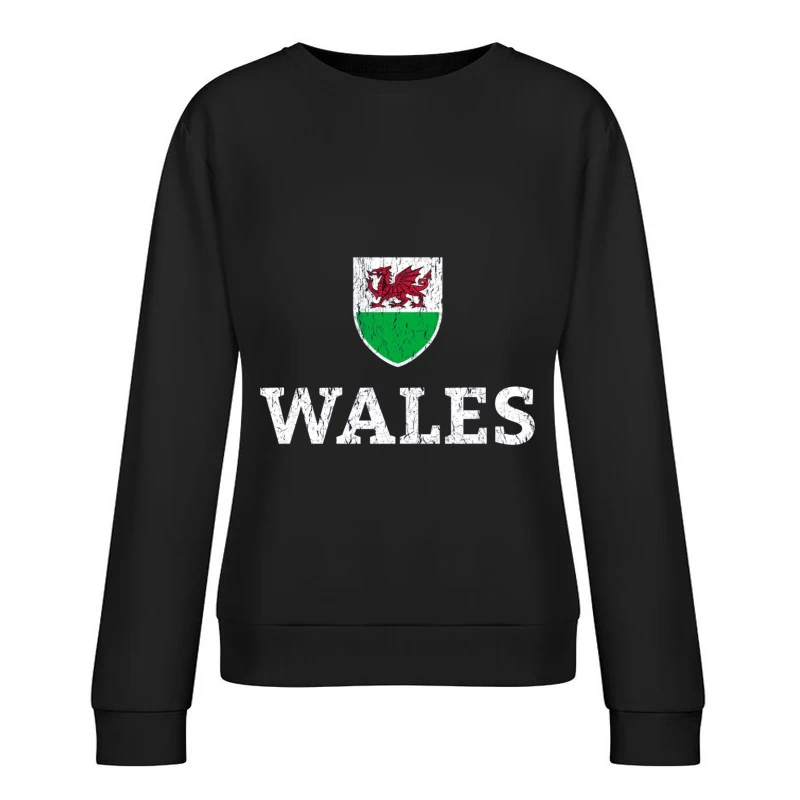 Welsh Dragon Shield with Distressed Text Design Female Pullover Sweatshirt