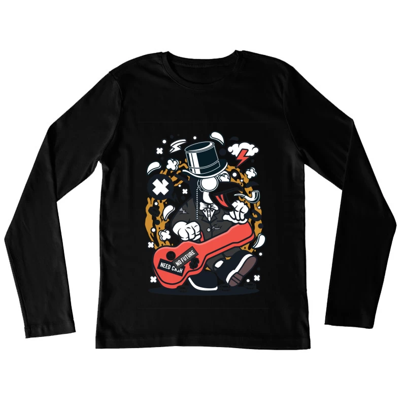 Pingouin rockeur avec étui de guitare Femme Manches Longues T-Shirt