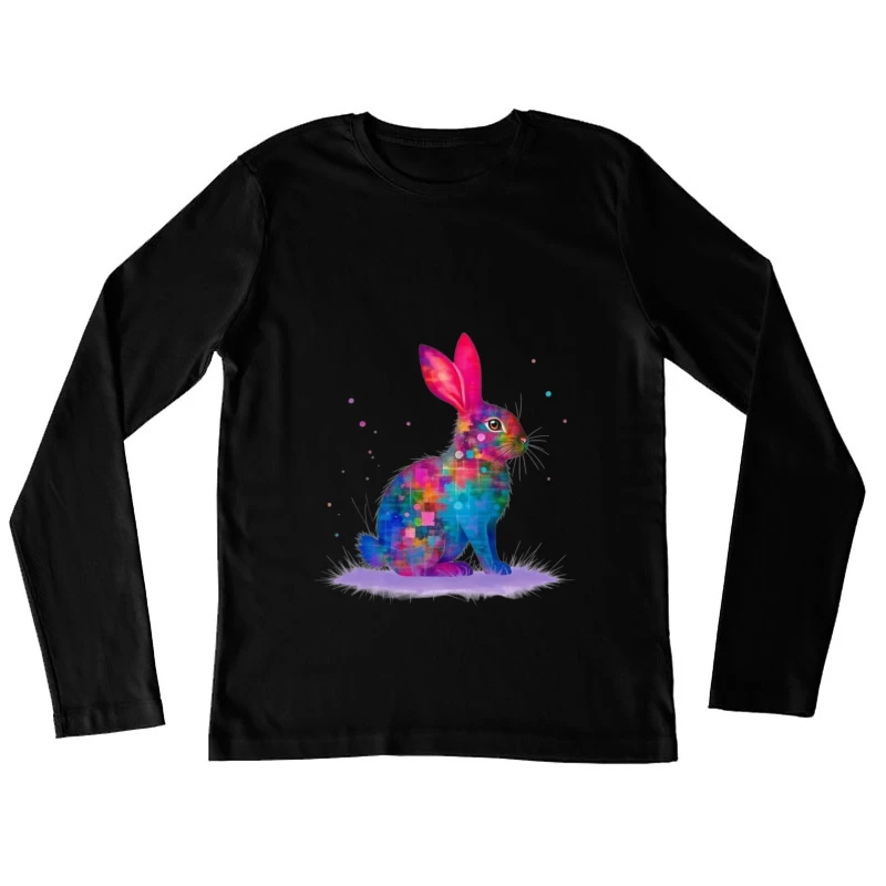 Vibrant Watercolor Geometric Rabbit Art Female Long Sleeve T-Shirt