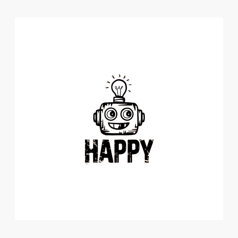 Happy Robot with Lightbulb Idea: Cheerful Cartoon Design Throw Pillow