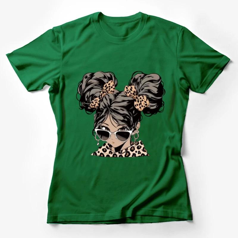 Modische Anime-Figur mit Leopardenmuster-Accessoires Damen T-Shirt
