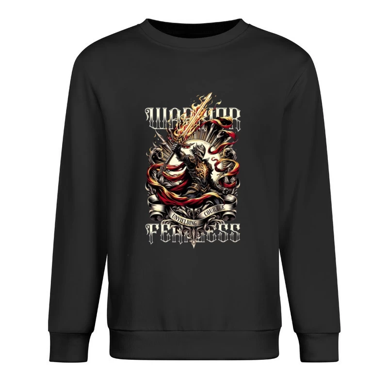 Unyielding Courage: Dark Fantasy Warrior with Flaming Sword Male Pullover Sweatshirt