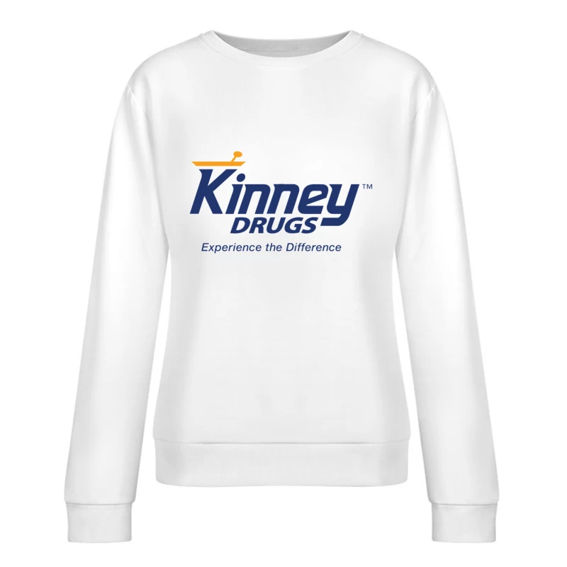 Kinney Drugs Pharmacy Logo with Blue Text and Orange Accent Female Pullover Sweatshirt