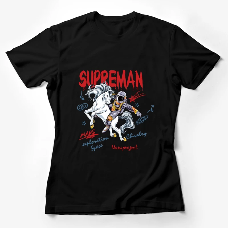 Ritterlicher Astronaut auf weißen Pferd im Weltraum Damen T-Shirt