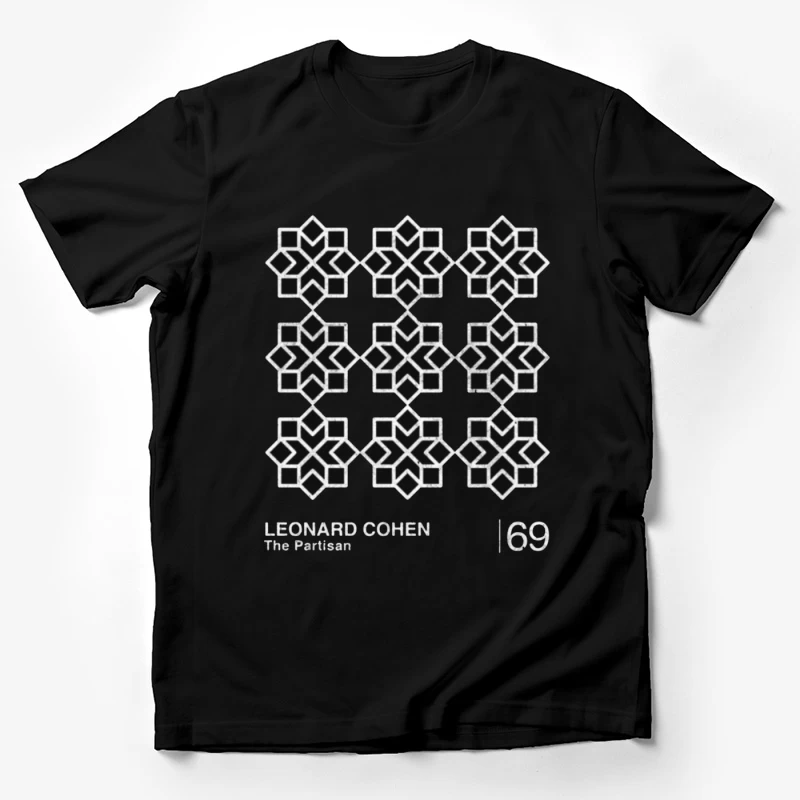 Leonard Cohen's "The Partisan" Minimalist Album Cover with Geometric Star Pattern Male T-Shirt