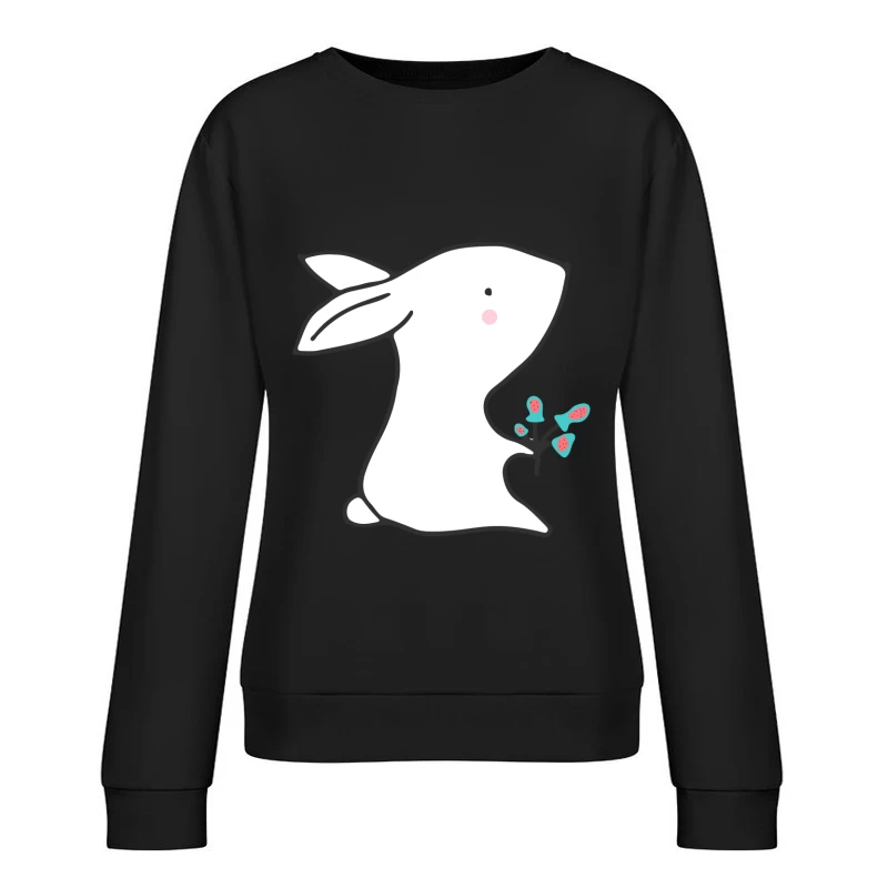 Lapin mignon avec fleurs Femme Sweat-shirt à enfiler