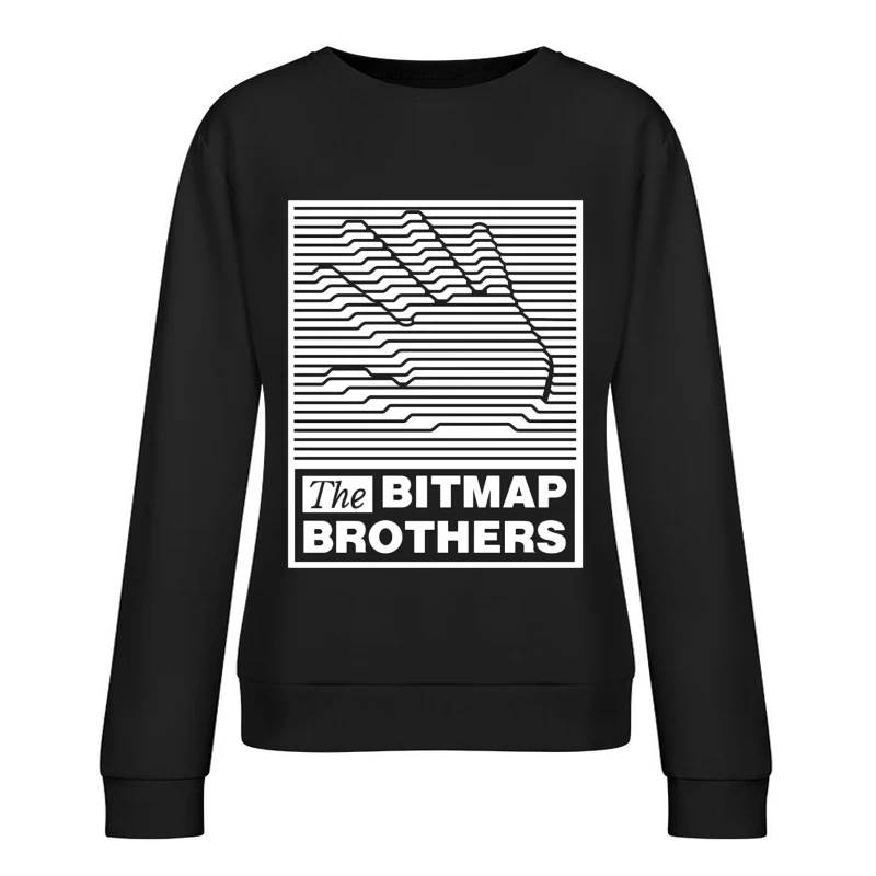 Bitmap Brothers Logo with Striped Hand Optical Illusion Female Pullover Sweatshirt