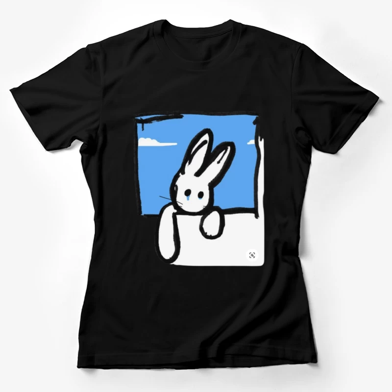 Niedlicher Kaninchen-Illustration im Fenster Damen T-Shirt