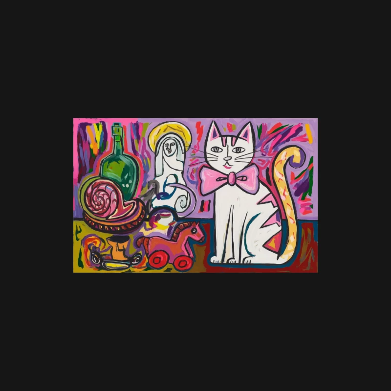 Whimsical Abstract Pop Art with Cat and Figurative Elements Female Long Sleeve T-Shirt