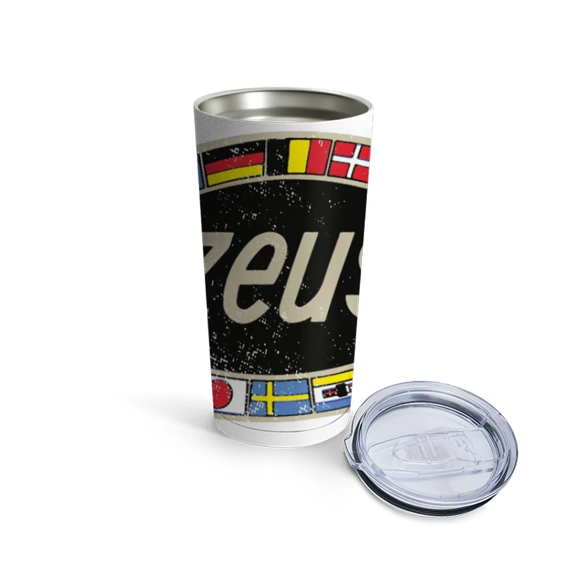 Zeus International Vintage Logo with National Flags Border Travel Mug