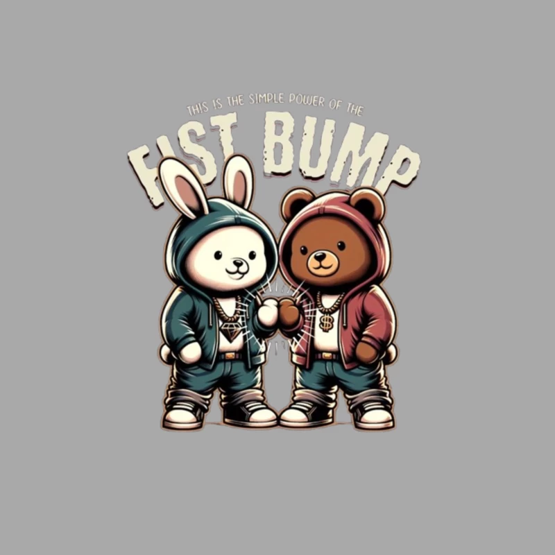 Cartoon Bunny and Bear Friends in Hip Hop Streetwear Sharing a Fist Bump Female Pullover Hoodie