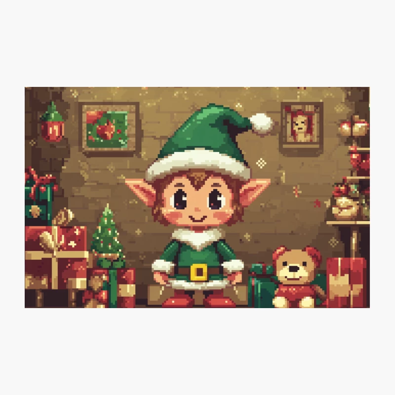 Festive Pixel Art Christmas Elf with Holiday Decorations and Presents Travel Mug