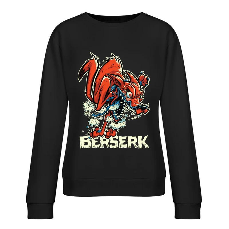 Aggressive Cartoon Wolf Berserk Art Female Pullover Sweatshirt