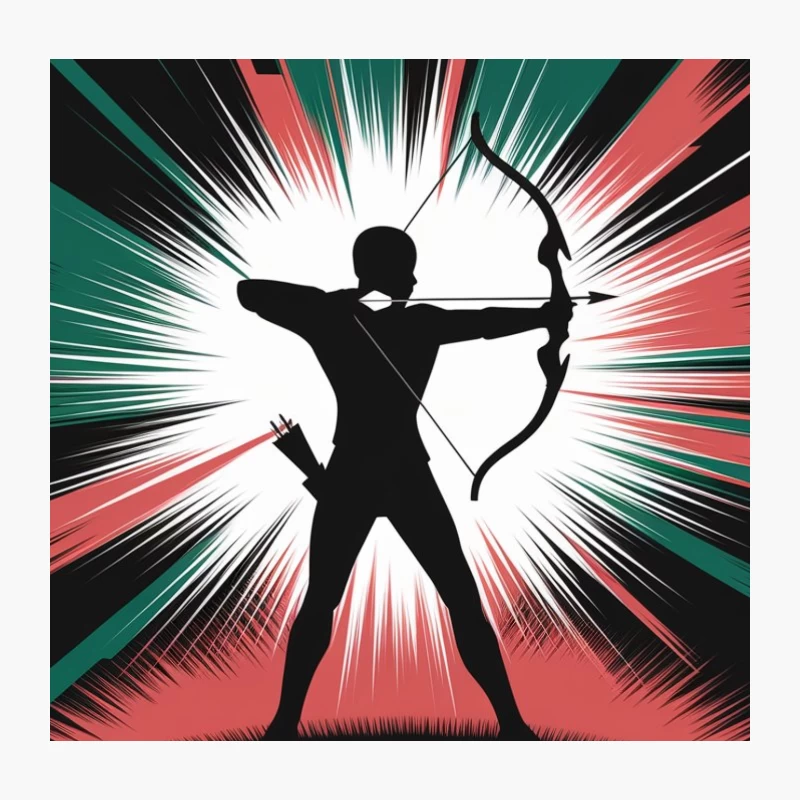Dynamic Archer Silhouette in Comic-Style Action Throw Pillow