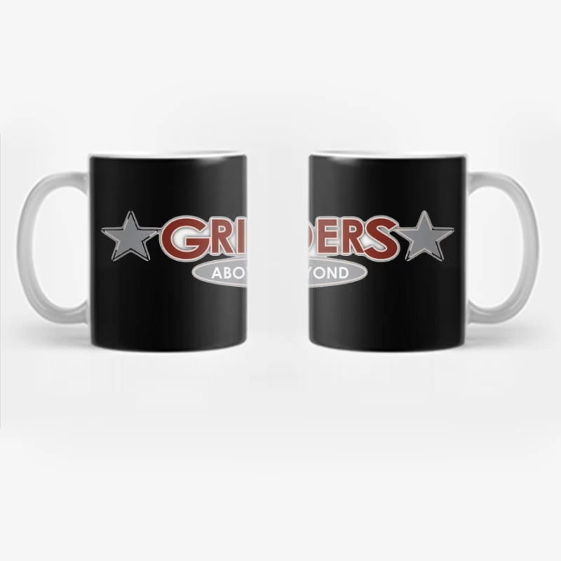 Grinders Restaurant Logo with Metallic Stars and Red Text Coffee Mug