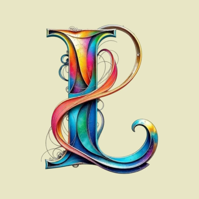 Ornate Rainbow Letter P with Decorative Swirls Pin