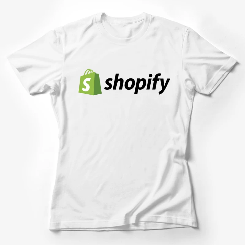 Shopify E-commerce Platform Logo with Green Shopping Bag Icon Female T-Shirt