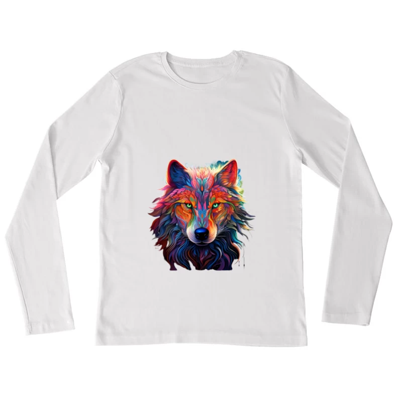 Bunter Wolf im Kunstdesign Damen Langarm T-Shirt