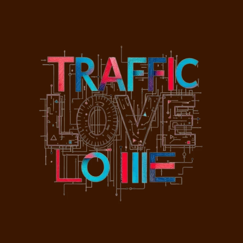 Traffic Love Typography with Technical Design Elements Throw Pillow