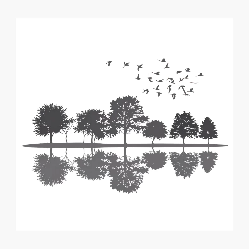 Serene Silhouette: Trees and Birds Reflected in Still Waters Throw Pillow