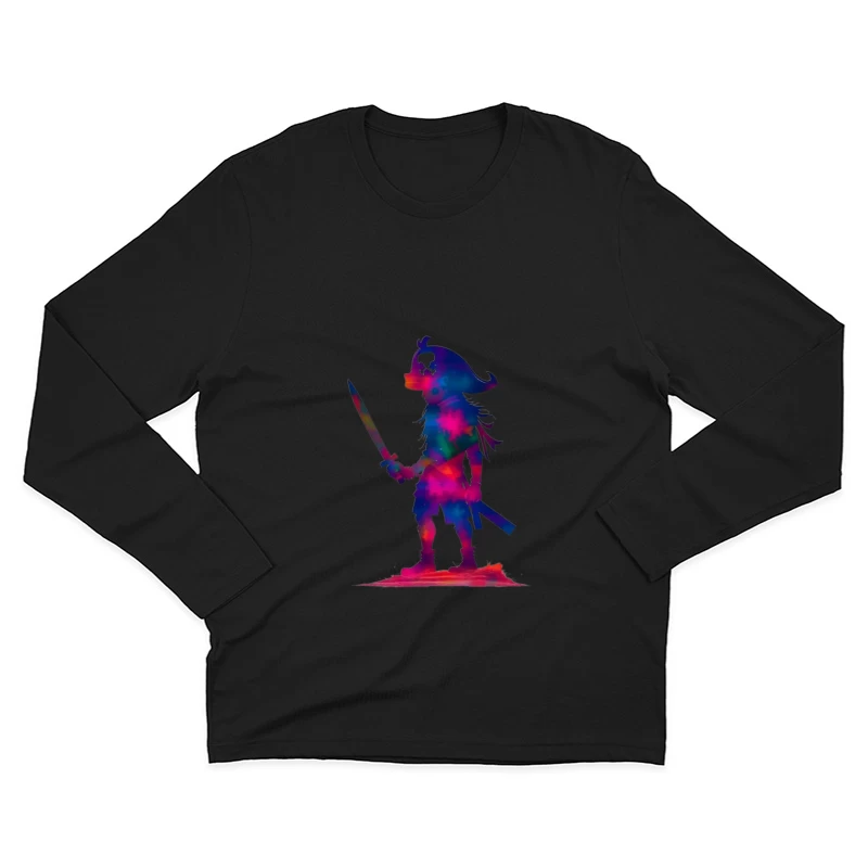 Cosmic Pirate Silhouette with Sword Male Long Sleeve T-Shirt