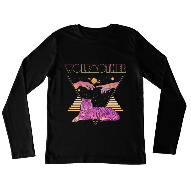 Cosmic Tiger with Mystical Hands in Retro Synthwave Style Female Long Sleeve T-Shirt