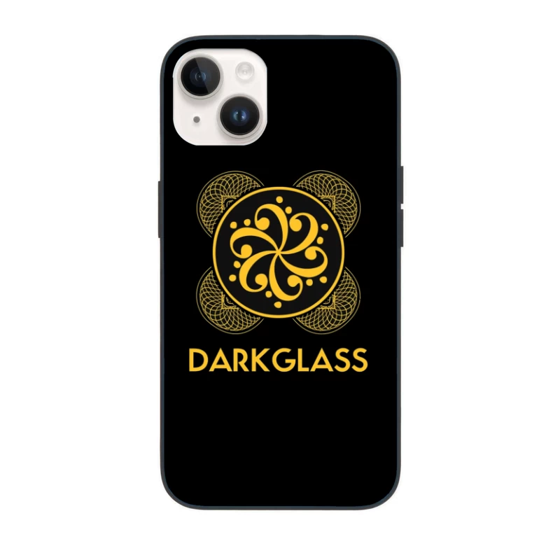 Black and Gold Ornamental Spiral Logo with Darkglass Text iPhone Case