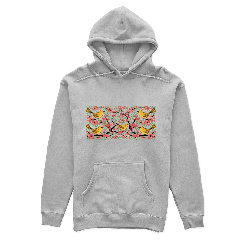 Cheerful Yellow Birds Perched Among Blooming Cherry Blossoms Female Pullover Hoodie